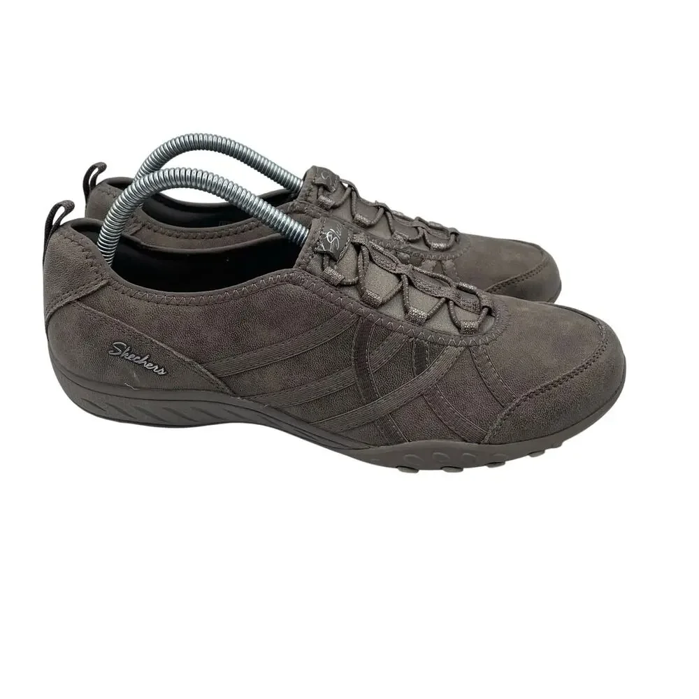 Skechers Breathe Easy Days End Dark Taupe Walking Shoes Slip On Womens 10